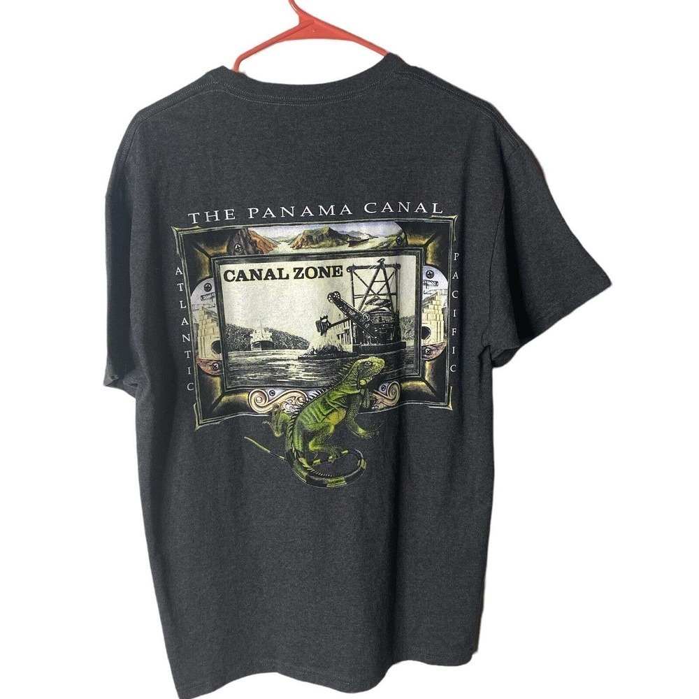 Vtg Panama Canal Trading Company Iguana T Shirt Mens SZ L Unisex Gray